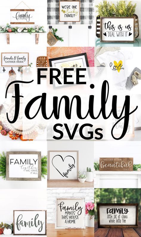 Free SVGs to download for making family signs for your home, or as gifts. Cricut friendly! New Home Svg Free, Cricut Projects Vinyl Signs, Cricut Signs For Home, Cricut Home Signs, Circut Designs Free, Cricut Signs Sayings, Free Cricut Downloads Svg, Signs Cricut, Free Cricut Images