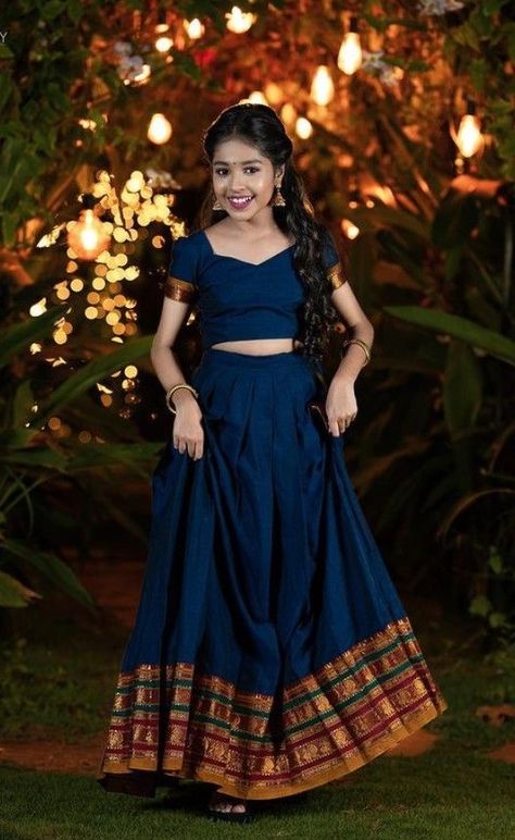 South Indian Skirt And Top, Plain Crop Top Designs For Lehenga, Traditional Pattupavada For Women, Skirt And Top Kerala Style, Kerala Skirt And Top Designs, Pattu Pavada Women, Tamil Dress, Kerala Style Skirt And Top, South Indian Dress