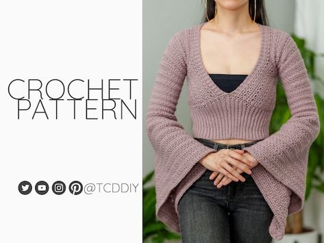 Check out this item in my Etsy shop https://www.etsy.com/listing/1305263875/crochet-bell-sleeve-top-pdf-pattern Bell Sleeve Top Pattern, Crochet Bell Sleeve Top, Bell Sleeve Pattern, Crochet Bell, Crochet Bell Sleeve, Crochet Patterns Free Beginner, Crochet Sweaters, Step By Step Crochet, Crochet Tops Free Patterns