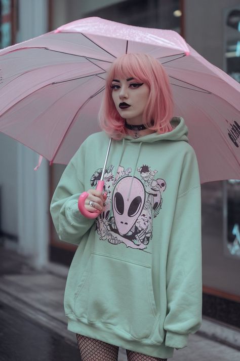 38 Pastel Goth Outfit Ideas - Gloomy Girlz Pastel Goth Outfit Ideas, Japanese Alternative Fashion, Goth Outfit Ideas, Goth Outfit, Gothic Looks, Pastel Goth Fashion, Pastel Plaid, Goth Look, Geometric Lace