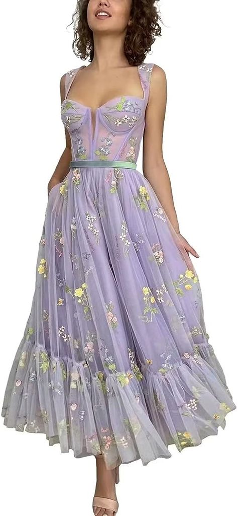 Prom Dresses Corset, Tea Length Prom Dress, Flower Prom Dress, Tulle Prom Dresses, Embroidery Tulle, Floral Prom Dresses, Sweetheart Prom Dress, Evening Party Gowns, Prom Dresses Sleeveless