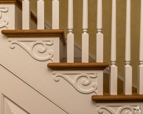 From the Portfolio of Period Architecture Dollhouse Staircase, Stairs Trim, Baseboards And Trim, Stair Brackets, Period Architecture, Stair Makeover, Cool Home Ideas, Newel Posts, Interior Stairs