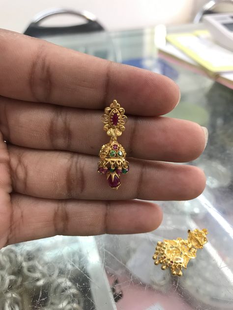 Chinna Buttalu Earrings Gold, Daily Gold Earrings, Small Jumki Designs, Black Beads Earrings Gold, Small Jhumki Earrings Gold, Small Buttalu Earrings Gold, Ear Rings For Women In Gold, Jumkas Gold, 3 Grams Gold Earrings Indian