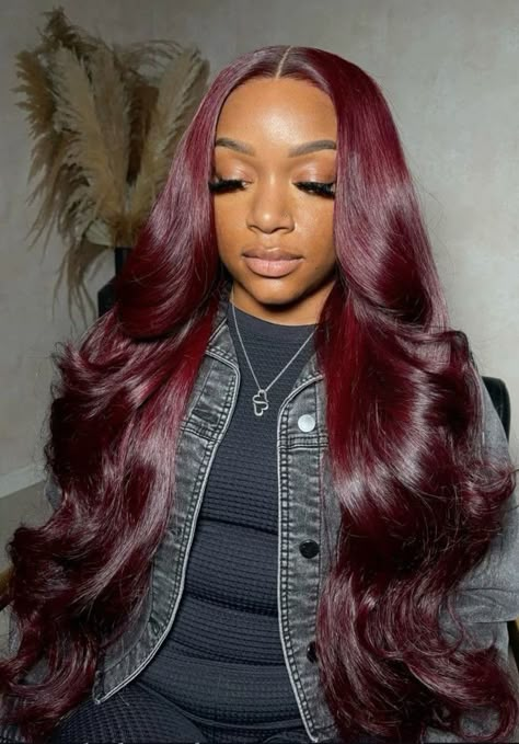 Dark Burgundy Hair, 2 Hairstyles, Weave Ponytail Hairstyles, Dark Red Hair, Birthday Hair, Burgundy Hair, Hair Laid, Hair Crush, Lace Closure Wig