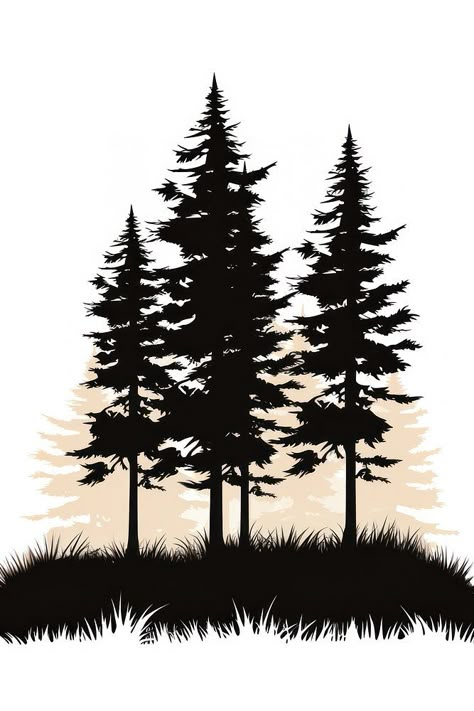 A forest tree silhouette plant pine. | free image by rawpixel.com Silhouette Of Trees, Tree Silloutes Simple, Nature Svg Free, Tree Silhouette Drawing, Tree Silhouette Printable, Pine Trees Silhouette, Fence Murals, Animal Stencil Art, Pine Tree Drawing