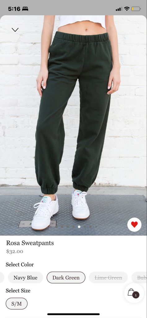 Brandy Sweatpants Outfit, Brandy Sweatpants, Brandy Melville Rosa Sweatpants, Rosa Sweatpants, Brandy Melville Sweatpants, Green Sweatpants, Sweatpants Outfit, Clothes To Buy, My Clothes