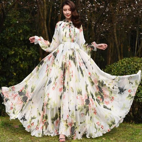 New Party Wear Dress, Chiffon Blouses Designs, Floral Print Gowns, Fashion Sketches Dresses, Fancy Dresses Long, Chiffon Dress Long, Printed Gowns, Frock Design, Stylish Dress Designs