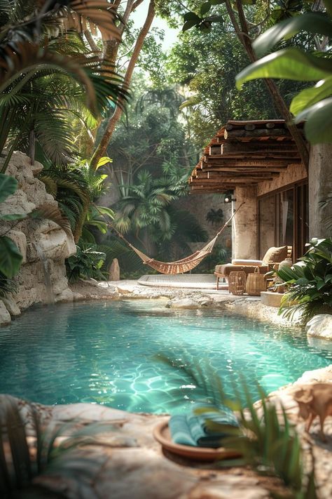 15 Best Pool Landscaping Ideas You’ll Love 17 Lagoon Pool Backyard, Pretty Backyards, Backyard Decking Ideas, Backyard Decking, Bio Pool, Stone Pathways, Apartment Ideas Aesthetic, Elegant Backyard, Garden Furniture Ideas