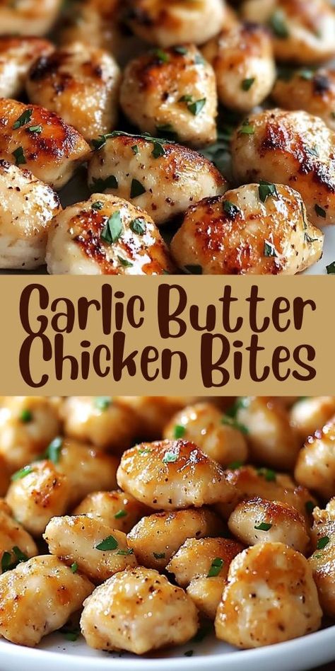 😋 Craving something savory and easy? Try these Garlic Butter Chicken Bites! Cooked in a delicious garlic-butter sauce, these bites are juicy, tender, and full of flavor. Ideal for weeknight dinners, this recipe comes together in no time. Perfect for anyone who loves garlic and butter! Serve over pasta, rice, or with a side of veggies for a complete meal. 🥘 #GarlicButterChicken #QuickDinners #WeeknightMeals #ChickenBites #EasyRecipes #FamilyFavorite #SavoryDishes #15MinuteDinner Quick Monday Dinner Ideas, Chicken Recipes Crunchy, Yum Yum Chicken Recipe, Garlic Butter Baked Chicken Breast, Butter And Garlic Chicken, Healthy Single Serve Dinner Ideas, Quick Simple Chicken Dinners, Lemon Garlic Butter Chicken Bites, Keto Chicken Dinner Recipes Easy