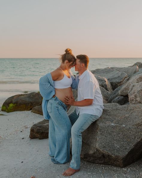 Nash’s mom & dad 🥺 • • • • • • #maternityphotography #maternity #maternityshoot #babyontheway #sarasotamaternityphotographer #sarasotamoms #sarasotaphotographer #sarasotaphotography #bradentonphotographer #bradentonfamilyphotographer #sarasotafamilyphotographer #unscriptedposingapp #candidchildhood Maternity Beach Photoshoot Jeans, Maternity Photos At The Beach, Maternity Photography Beach Family, Pregnancy Photos At The Beach, Lake Pregnancy Photos, Beach Maternity Photos Jeans, Baby Announcement Photoshoot Beach, Beach Maternity Outfits, Maternity Photo Shoot Ideas Beach