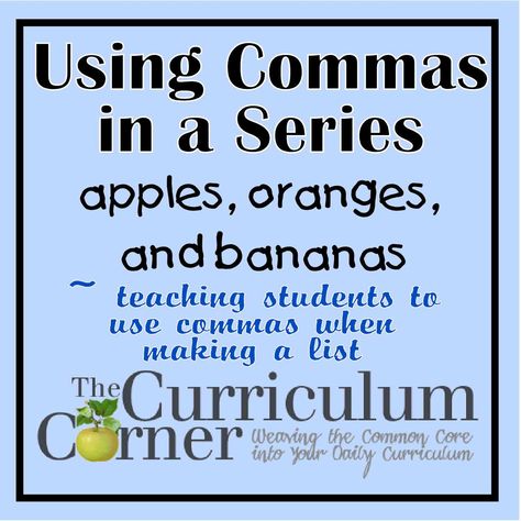 Mini-lessons on teaching children how to use commas in a series.  Great for your writing workshop.  Even includes mentor texts for examples.  All FREE!  From www.thecurriculumcorner.com Using Commas, Intervention Teacher, Commas In A Series, Small Group Reading Instruction, Grouping Students, Literacy Coach, Sensory Images, Reading Recovery, Small Group Reading