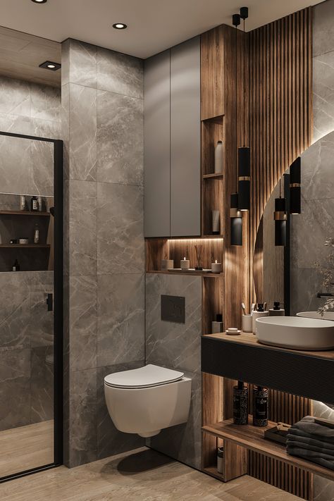 Loft style apartment :: Behance Bathroom Design 2024, Bathroom Design Storage, Modern Toilet Design, Washroom Design Ideas, Modern Washroom Design, Architecture Bathroom Design, Design Interior Baie, Apartment Behance, Bathroom Loft