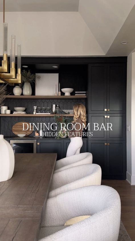 #homebar #happyhour #barideas #cocktails #mixology #homeentertaining #drinkrecipe #barcart #diybar #homehappyhour Built In Bar Dining Room, Hidden Coffee Station, Bar In Living Room, Pebble Ice Maker, Hidden Microwave, Pebble Ice, Dining Room With Built Ins, Dining Room Built Ins, Hot Water Tap