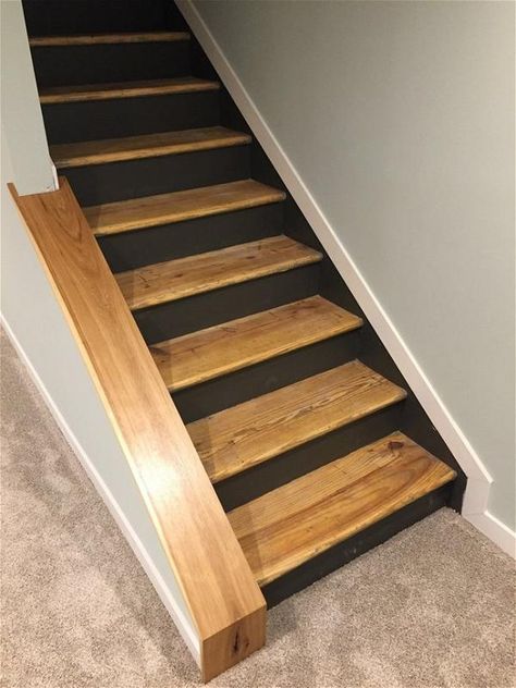 DIY Basement Stair Transformation Staircase Remodel Diy, Basement Stair, Finish A Basement, Basement Steps, Basement Stairs Ideas, Basement Decoration, Small Basement Remodel, Stairs Renovation, Dream Basement