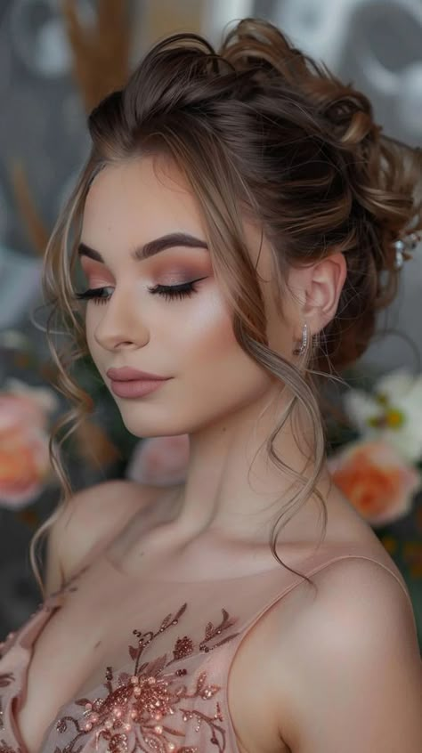 Makeup Ideas Sweet 16, Makeup For Farewell Party, Party Make Up Night, Ball Makeup Looks, Classy Makeup Elegant, Farewell Makeup, Subtle Lip Color, Planning 2025, Prom Makeup Look