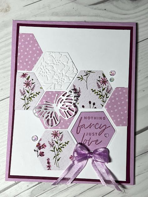 Card idea using the Stampin' up! Dainty Flowers Designer Series Paper Gail Ellis Cards, Stampin Up Six Sided Sampler, Stampin Up Hexagon Cards, Stampin Up Beautiful Shapes Dies, Stamping Up Cards 2022-2023, Beautiful Cards Handmade, Gail Ellis, Female Birthday Cards, Flower Cards Handmade