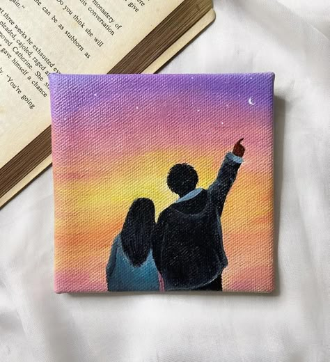 Couples Canvas Painting, Painting On Canvas For Beginners, Canvas Board Painting, Canvas Painting For Beginners, Romantic Paintings, Canvas For Beginners, Small Canvas Paintings, Simple Canvas Paintings, Cute Canvas Paintings