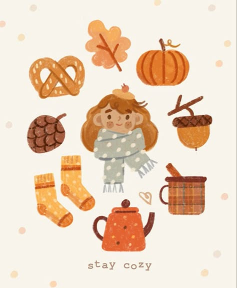 October Illustration Fall, Autumn Aesthetic Drawing, Fall Illustration Autumn, November Clipart, October Illustration, Aesthetic Wallpaper Fall, Autumn Kawaii, Autumnal Aesthetic, Fall Illustrations