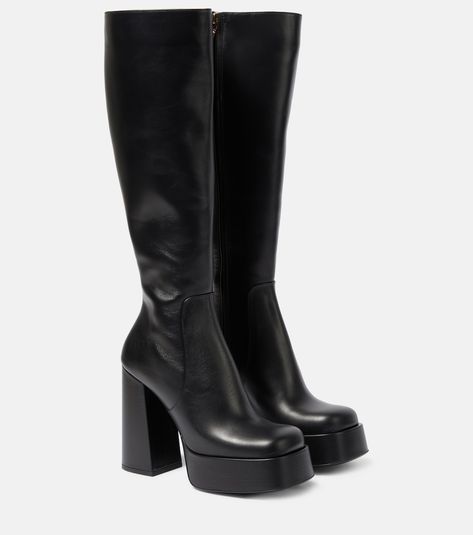 Versace Boots, Versace Heels, Platform Knee High Boots, Pinterest Shop, Leather High Heel Boots, Luxury Boots, Dr Shoes, Black High Boots, Versace Gold