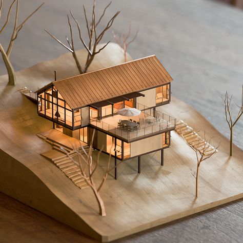 Architecture Models Ideas, Small Scale Architecture, Architecture Wood Model, House Models Design, Maquette Architecture Models, Cabin Architecture Design, Architectural Models Conceptual, Architecture Model Ideas, House Maquette