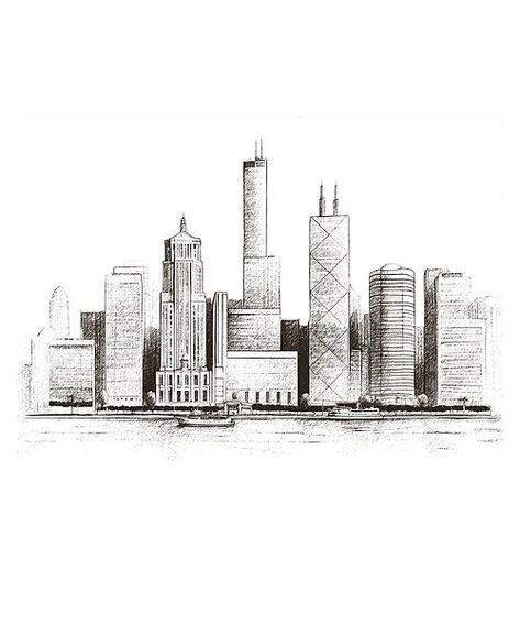 See the detailed pencil sketch of the Chicago skyline with its iconic skyscrapers and buildings. This detailed cityscape art captures the beauty and architecture of Chicago in a classic style Chicago Skyline Drawing, Places Artwork, Chicago Drawing, Chicago Architecture, Chicago Skyline, Cityscape Art, Concert Series, Painting Flowers, Drawing Challenge