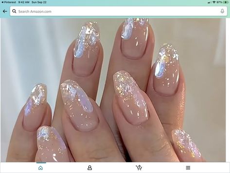 Aurora Nails, Glitter Nails Acrylic, Gold Foil Design, Korean Nail Art, Short Press On Nails, Graduation Nails, Korean Nails, Blush Nails, Professional Nail Art