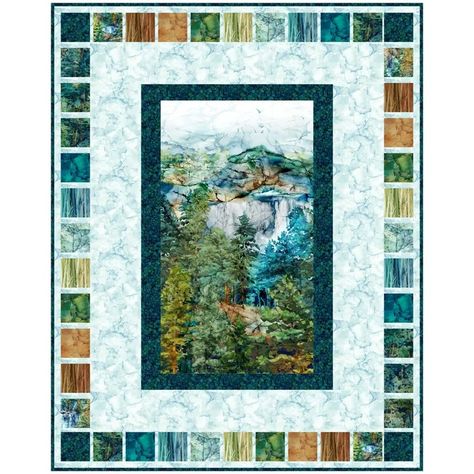 Quilt Kit Top Landscape Gallery Northcott 57" x 72" | ABBI MAYS FABRIC SHOP Forest Quilt, Tree Borders, Panel Quilt Patterns, Lap Quilt Patterns, Northcott Fabrics, And Peggy, Pdf Quilt Pattern, Tree Quilt, Pattern Pictures