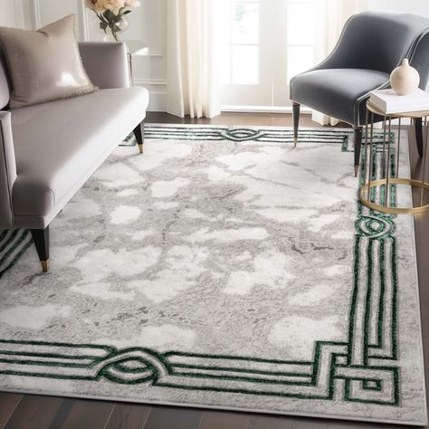 Buy Well Woven Lezlee Abstract Modern 5'3" x 7'3" Area Rug - Emerald Green Marble Border - For Living Room, Dining Room, Bedroom at Walmart.com Marble Border, Glamorous Decor, Colour Making, Color Making, Rug Green, Well Woven, Abstract Designs, Rug White, Green Area Rugs