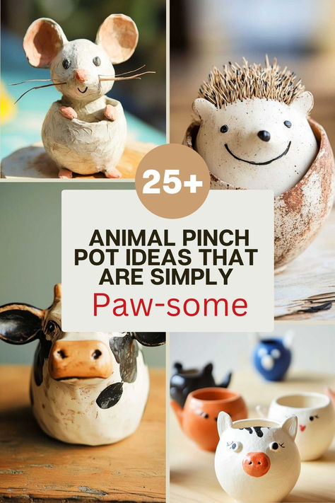 🐮🐶 Attention, animal lovers and clay enthusiasts! Are you ready to embark on a wild adventure that'll have your creativity purring, mooing, and wagging with delight? Well, grab your clay and prepare to get your Folk Art Clay Sculptures, Ceramic Animals Easy Pinch Pots, Paper Mache For Beginners, Das Air Dry Clay Projects, Clay Beginners Ideas, Animal Clay Projects, Things Made Out Of Air Dry Clay, Air Dry Clay Animals Tutorials, Air Dry Clay Frog Ideas