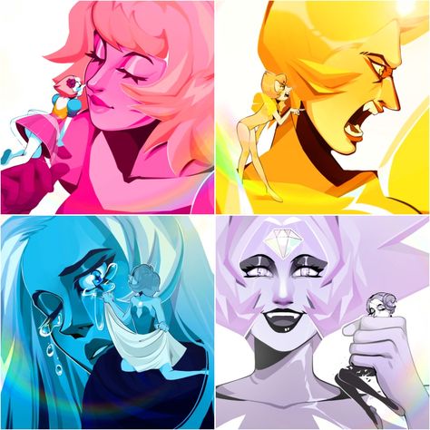 Celestial Superhero Suit, The Diamonds Fanart, Steven Universe Pearls, The Diamonds Steven Universe, White Pearl Steven Universe, Pearl Steven Universe Fanart, Diamonds Steven Universe, Pink And Blue Diamond, Megan Quinn