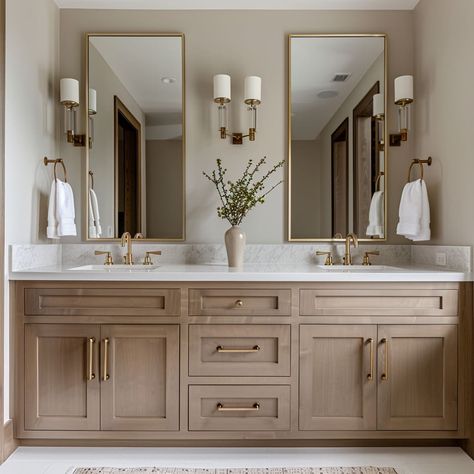 Large Mirror Over Vanity, Light Master Bath, Modern Classic Bathroom Design, Transitional Master Bath, Classic Bathroom Ideas, Mirror Frame Bathroom, Large Bathroom Remodel, Luxury Bathrooms Elegant, Transitional Style Bathroom