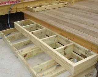 Build Deck Stairs, Building Deck Steps, Building Deck, Deck Stair Railing, Build Deck, Patio Stairs, Patio Steps, Building Stairs, Deck Steps