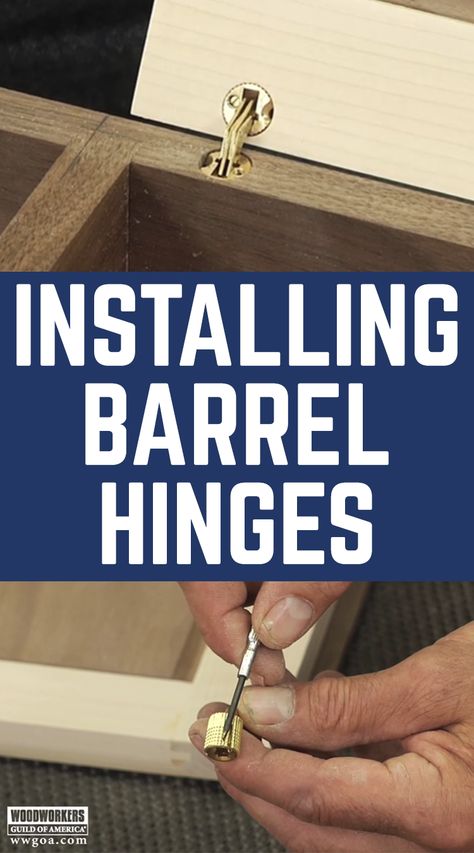 Watch this video and you’ll learn how to install invisible barrel hinges. Invisible? Yes, when a door fitted with barrel hinges is closed, you can’t see the hinges from the front or the side. Consider installing these disappearing barrel hinges on your next project. Barrel hinges are an excellent choice when you don’t want the woodworking hardware showing on the outside of the finished piece. For clean lines and simplicity, barrel hinges are perfect. The drawback to barrel hinges is that... Hinges Diy, Wooden Hinges, Candle Wax Removal, Wood Hinges, Box Hinges, Barrel Hinges, Woodworking Jigs, Wood Working For Beginners, Melting Candles