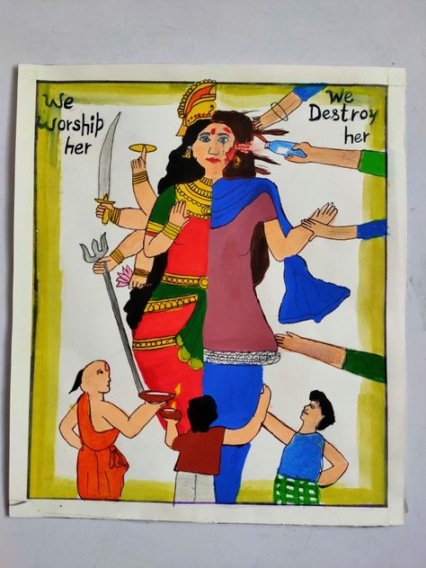 Women empowerment painting Women's Day Rangoli Competition, Poster Painting On Women Empowerment, Rangoli On Women Empowerment, Women Empowerment Poster Drawing, Drawing On Women Empowerment, Theme Based Drawing, Poster On Women Empowerment, Women Empowerment Rangoli Designs, Art Sketches Women Empowerment