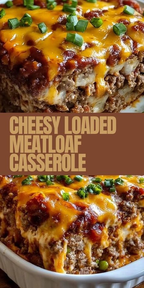 🧀 Comfort food lovers, this Cheesy Loaded Meatloaf Casserole is a must-try! Packed with savory ground beef, gooey melted cheese, and hearty flavors, this recipe is perfect for weeknight dinners or family gatherings. 🥩✨ Ready in under an hour, it’s a simple, delicious dish that’s sure to impress everyone at the table. Save this pin and make your next meal unforgettable! 💕🍽️ #CheesyRecipes #ComfortFoodFavorites #MeatloafCasserole #DinnerInspiration #EasyFamilyMeals Loaded Meatball Casserole, New Beef Recipes, Hamburger Main Dish Recipes, Comfort Ground Beef Recipes, Main Entree Recipes Dinners, Easy Good Meatloaf Recipes, Dinner With Ground Beef Easy, Ideas For Dinner With Ground Beef, Dolly Parton Five Layer Casserole