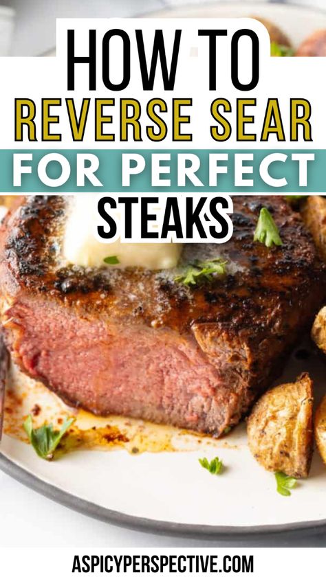 Master the art of the reverse sear steak method for juicy, perfectly cooked results every time. Discover tips on how to cook steak at home or for a romantic date night dinner recipes meat experience. Easy and flavorful steak perfection awaits! Reverse Sear Sirloin Steak, Indoor Steak Recipes, Sirloin Steak Recipes Stovetop, Reverse Sear Filet Mignon, Thanksgiving Meals Ideas, New York Strip Steak Recipes, Steak Preparation, Best Fall Dinner Recipes, New Thanksgiving Recipes