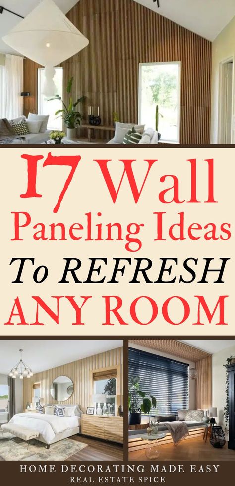 17 Wall Paneling Ideas To Dress Up Boring Walls Living Room Wood Panelling Ideas, Upgrading Panel Walls, Coastal Wood Paneling, Houses With Paneling, Wall Paneling Ideas With Windows, Metal Wall Panels Ideas, Repainting Paneling Walls, Wall Paneling Ideas Around Window, Basement Wall Paneling Ideas