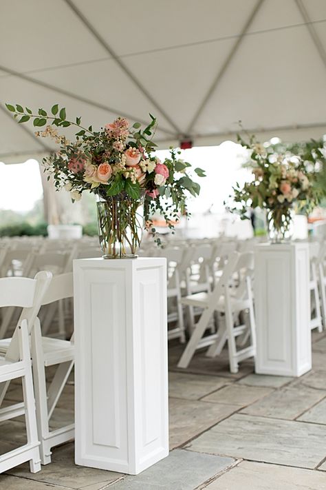 Pretty Pedestals!: Using columns & pedestals as part of your wedding and event decor! - Paisley & Jade - Vintage & Specialty Rentals in Virginia, Washington, DC and North Carolina Pillars Wedding Decor Columns, Wedding Plant Stands, Tall Glass Vases For Centerpieces, Column Wedding Decor, Diy Flower Pedestal Wedding, Columns For Wedding Ceremony, Wedding Ceremony Pillars Altars, Diy Flower Stands Wedding, Pillar Decoration Ideas For Wedding