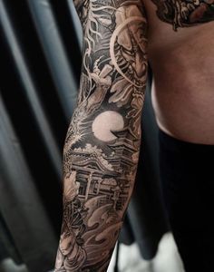 Men’s Legs Sleeve Tattoo, Japanese Styled Tattoo, Asian Leg Tattoo Men, Samurai Tatoos Men, Leg Sleeve Tattoo Ideas Men, Japanese Tattoos Arm Sleeve, Inner Bicep Japanese Tattoo Men, Ancient Japanese Tattoo, Japanese Forearm Sleeve