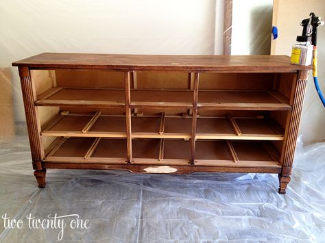 How to Turn a Dresser Into a TV Stand {DIY} - Two Twenty One Tv Stand Diy, Dresser Painting, Dresser Tv Stand, Dresser With Tv, Diy Tv Stand, Kids Pottery, Diy Tv, Refurbished Furniture, Flipping Furniture