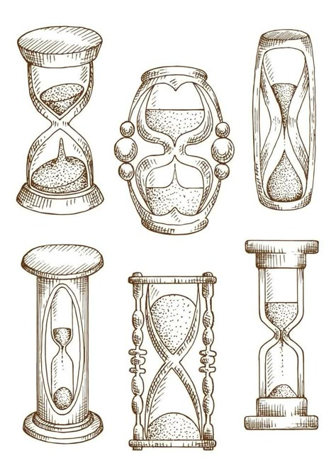 Vintage and modern hourglasses sketch icons Vintage Hourglass Illustration, Hourglass Character Design, Cool Sketch Ideas Vintage, Hourglass Reference, Hourglass Sketch, Time Machine Illustration, Grateful Illustration, Alchemy Art Illustrations, Time Concept Art