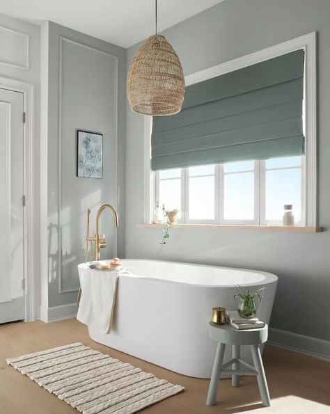 12 Best Paint Colors for Small Bathrooms Small Master Bath Color Ideas, Paint Colors For Small Dark Bathrooms, Bathroom Paint Colors Home Depot, Bm Bathroom Paint Colors, Tranquil Bathroom Colors, Sherwin Williams Misty Bathroom, White Bathroom With Accent Color, Best Paint For Small Bathroom, Light Colored Bathrooms