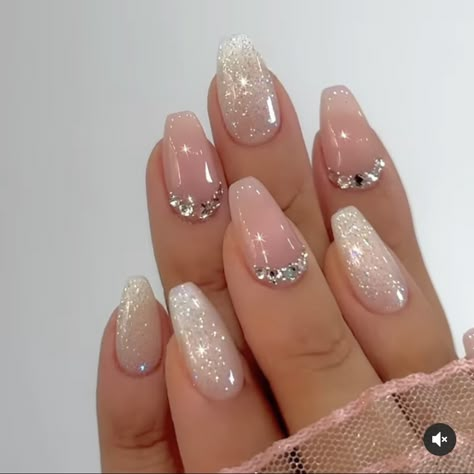 Nails For Roka, Nails Design Engagement, Nail Art Engagement Brides, Nails For Pre Wedding Shoot, Nail Art For Engagement Brides Pink, Bridal Nails Wedding Glitter, Engagement Nail Art Brides, Shaadi Nails, Bridal Glitter Nails