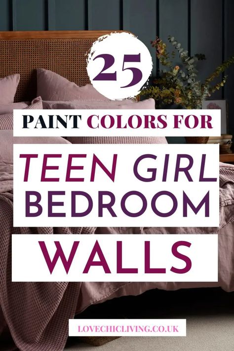 25 Paint Color Ideas for Teenage and Tween Girl Bedrooms [2024] - Love Chic Living Ideas For A Teenage Girls Bedroom, Cool Colours For Bedrooms, Teenage Bedroom Colors, Teenage Girls Bedroom Ideas Modern, Cute Room Wall Colors, Bright Paint Colors For Bedroom, Teen Paint Colors Bedroom, Teenage Bedroom Paint Ideas, High School Bedroom Ideas Girl