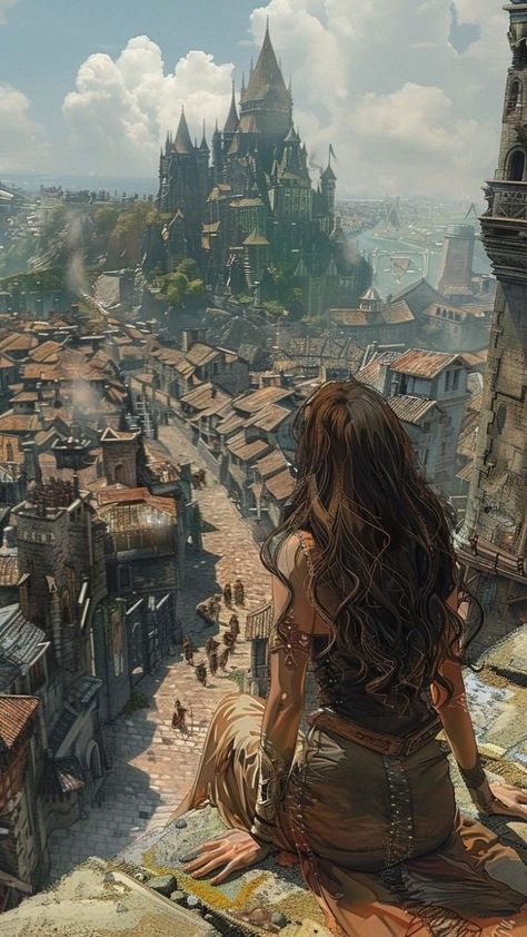 Medieval Story Inspiration, Fantasy City Medieval, Fantasy City Design, High Fantasy Inspiration, High Fantasy Castle, Medieval Aesthetic Art, Fantasy Places Aesthetic, Fantasy Cities Art, Medieval City Aesthetic