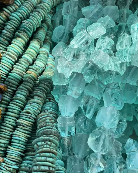 Authentic aquamarine crystals + flat turquoise beads 💎🔥😍 what will I create with these?! 🤗 #crystals #gemstones #turquoise #aquamarine #beads #gems #gemalchemy #throatchakra Aquamarine Palette, Connie Core, Poseidon Altar, Aquamarine Party, Aquamarine Aesthetic, Aqua Aesthetic, Crystals Turquoise, Hellenic Polytheism, Turquoise Aesthetic