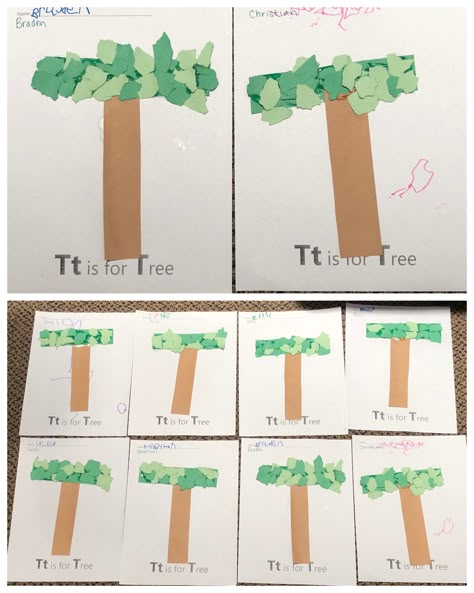 T is for Tree, Alphabet art, preschool letter craft T Preschool Crafts Letter, Letter T Week Preschool, Alphabet Art And Craft For Preschool, Letter T Lesson Plans Preschool, T Letter Craft Preschool, T For Tree Craft, T Is For Craft Preschool, Preschool T Crafts, Letter T Prek Activities