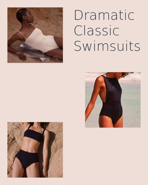 Dramatic Classic Swimsuit, Dramatic Classic Swimwear, Kibbe Body Types Dramatic Classic, Dramatic Classic Summer, Dramatic Classic Body Type, Dramatic Classic Hair, Dramatic Classic Kibbe Style, Dramatic Classic Kibbe, Beige Swimsuit