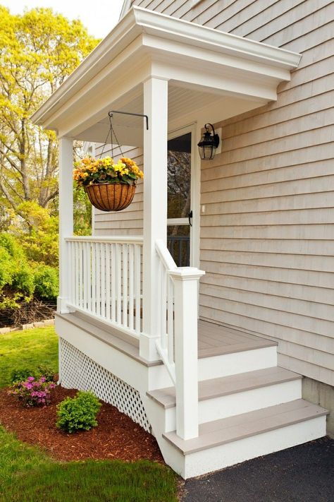 Side Porch Ideas, House Porch Design, Front Porch Remodel, Cottage House Exterior, Veranda Design, Pink Morning, Front Porch Steps, Porch Stairs, Porch Remodel