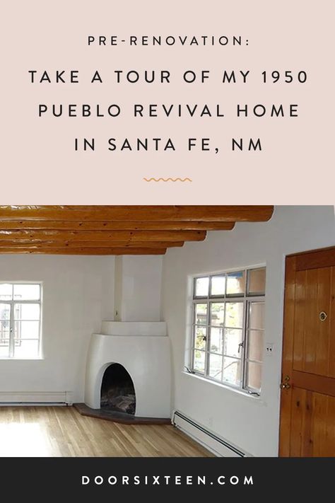 Tour the pre-renovation interior of my 1950 Pueblo Revival Allen Stamm home in Santa Fe, New Mexico New Mexico Interior Design Santa Fe Style, Pueblo Revival Interior, New Mexico Decor Interior Design, New Mexico Style Home Interior Design, Santa Fe Style Homes Interiors, New Mexico Interior Design, New Mexico Style Home, Modern Santa Fe Style, Mexico Interior Design